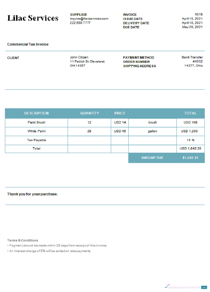Download USA Lilac Services invoice Photoshop template